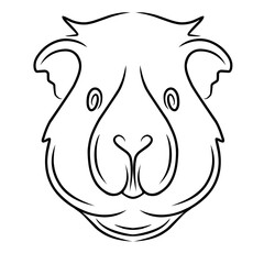 Stylized illustration of a guinea pig's face with exaggerated features on a plain background