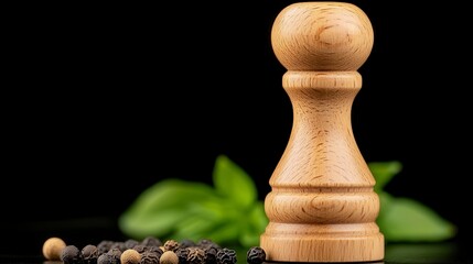 Wooden Chess Pawn with Peppercorns and Basil