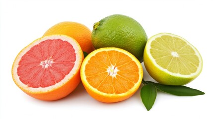halved citrus fruits: orange, grapefruit, lime, lemon