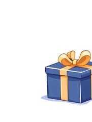 A single blue gift box with a yellow ribbon sits on a white background