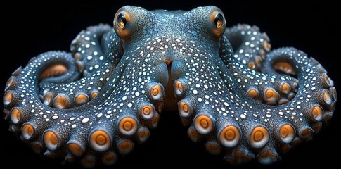 Obraz premium Octopus Encounter Ocean Depths Marine Life Photography Dark Underwater Close-Up View Unique Sea Creature