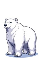Fototapeta premium A white polar bear stands on a light blue background, smiling with blue eyes