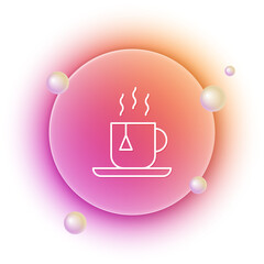 White Cup of tea with tea bag icon isolated on white background. Orange and pink gradient circle background. Vector