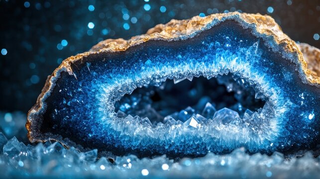 Stunning blue agate slice with crystal cavity
