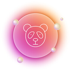 White Cute panda face icon isolated on white background. Animal symbol. Orange and pink gradient circle background. Vector