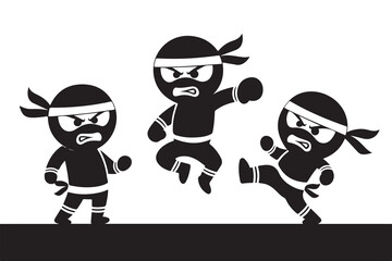 Set of Cartoon Ninjas Performing Martial Arts - Vector Design