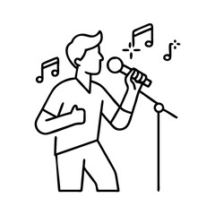 singer with mic icon, singer with mic line art - simple line art of singer with mic, perfect for singer with mic logos and icons