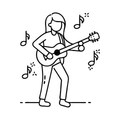 singer with guitar icon, singer with guitar line art - simple line art of singer with guitar, perfect for singer with guitar logos and icons