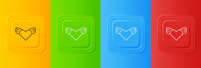 White Heart with wings icon isolated on colorful background. Love symbol. Valentines day. Set icons in square buttons. Vector
