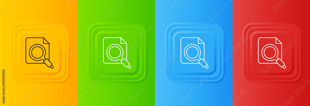 Poster white search concept with folder icon isolated on colorful background. magnifying glass and document