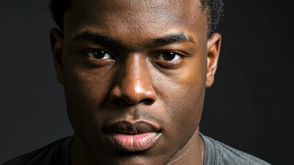 Close-up portrait of a young, focused, and determined African American man. - Powered by Adobe