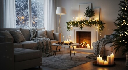 Cozy Christmas Living Room with Fireplace