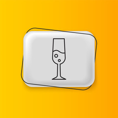 Black Glass of champagne icon isolated on yellow background. Merry Christmas and Happy New Year. Silver rectangle button. Vector