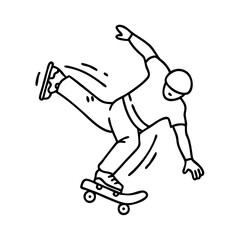 skater doing a heel flip icon, skater doing a heel flip line art - simple line art of skater doing a heel flip, perfect for skater doing a heel flip logos and icons