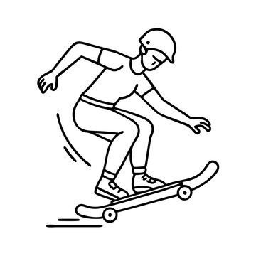 skater riding skateboard black line art clip art preview
