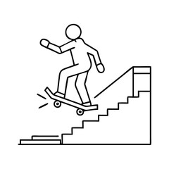 skater jumping stairs icon, skater jumping stairs line art - simple line art of skater jumping stairs, perfect for skater jumping stairs logos and icons