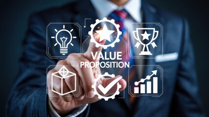 Businessperson interacting with a value proposition interface.