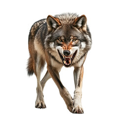 Obraz premium A majestic wolf with an intimidating snarl, walking towards the viewer