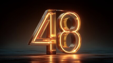 Luminous number 48 design glowing with vibrant neon light effect