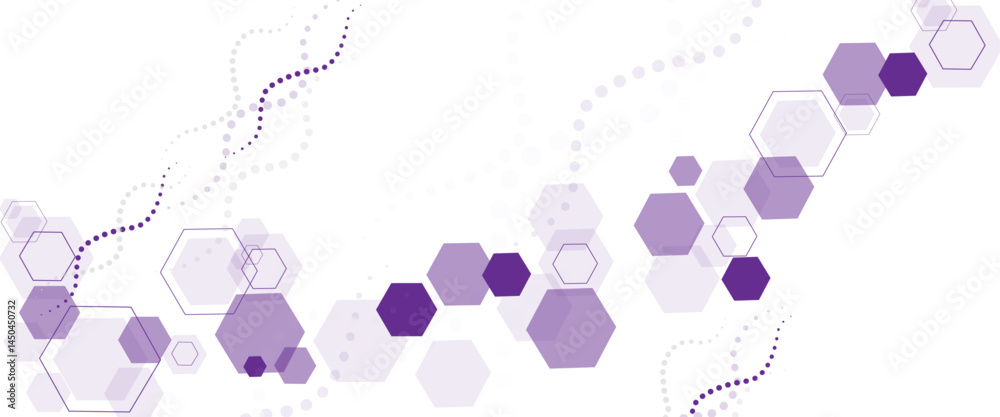 Aufkleber Geometric abstract background with soft purple hexagons. Computer network concept. Medical, technology or science design