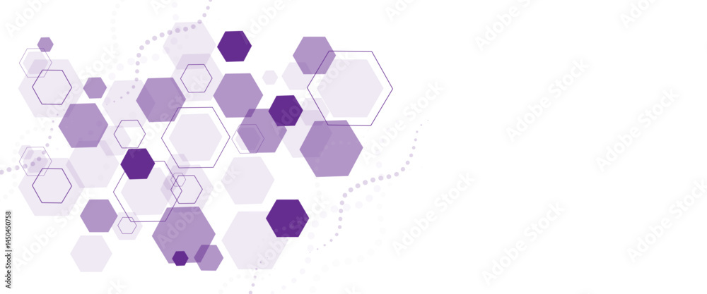 Poster Geometric abstract background with soft purple hexagons. Computer network concept. Medical, technology or science design