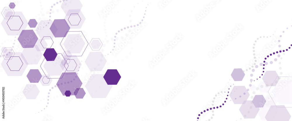 Poster Geometric abstract background with soft purple hexagons. Computer network concept. Medical, technology or science design