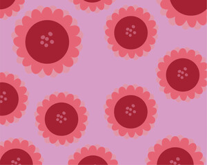 A pattern featuring pink flowers with red centers on a light pink background