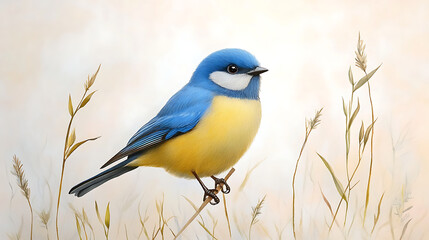 Watercolor blue tit bird hand painted illustration isolated on white background spring wildlife nature art. forest bird