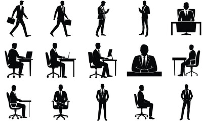 Gentleman in Office Silhouette Vector Set – Professional Male Worker Clipart Collection