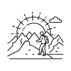 sunrise hike icon, sunrise hike line art - simple line art of sunrise hike, perfect for sunrise hike logos and icons