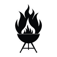 Fire with grill silhouette on white background