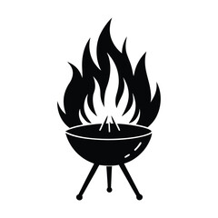 Fire with grill silhouette on white background