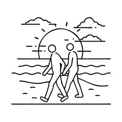 sunset walk on the beach icon, sunset walk on the beach line art - simple line art of sunset walk on the beach, perfect for sunset walk on the beach logos and icons