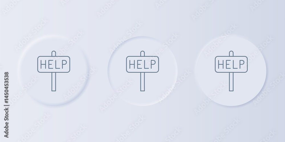 Poster grey ask for help text icon isolated on grey background. set icons in square buttons. vector