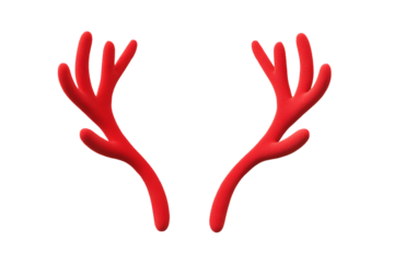 Red reindeer antlers headband with glittery texture on a transparent background

