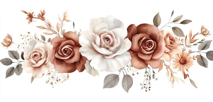 Elegant watercolor rose bouquet in muted terracotta and cream tones