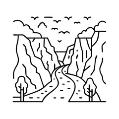 trail through canyon icon, trail through canyon line art - simple line art of trail through canyon, perfect for trail through canyon logos and icons
