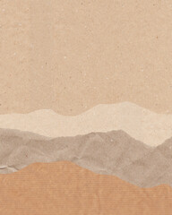 Torn Kraft Paper Landscape textured Background, A natural and minimalistic collage made from layered paper in warm neutral tones.