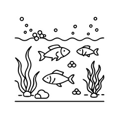 underwater scene with fish icon, underwater scene with fish line art - simple line art of underwater scene with fish, perfect for underwater scene with fish logos and icons
