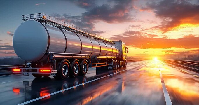Fuel tanker truck sunset highway