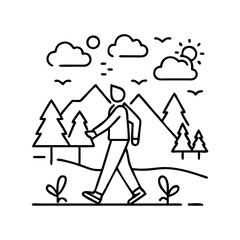 walking in nature icon, walking in nature line art - simple line art of walking in nature, perfect for walking in nature logos and icons