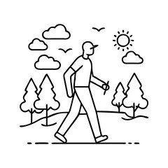walking in nature icon, walking in nature line art - simple line art of walking in nature, perfect for walking in nature logos and icons
