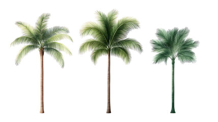 Set Palm tree, tropical plants on isolated white background, Hand drawn leaves. Watercolor botanical illustration.