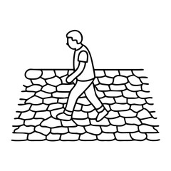 walking on cobblestone street icon, walking on cobblestone street line art - simple line art of walking on cobblestone street, perfect for walking on cobblestone street logos and icons