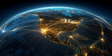 Global economic trends and trade politics impacting north america digital data visualization global environment