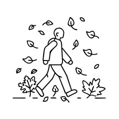 walking through autumn leaves icon, walking through autumn leaves line art - simple line art of walking through autumn leaves, perfect for walking through autumn leaves logos and icons