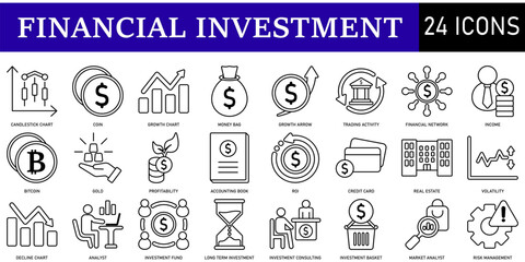 Set of Financial Investment Icons or symbols Vector fully editable file.
