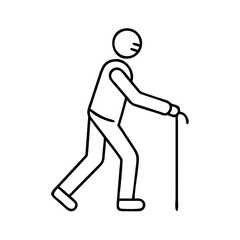 walking with cane mobility aid icon, walking with cane mobility aid line art - simple line art of walking with cane mobility aid, perfect for walking with cane mobility aid logos and icons