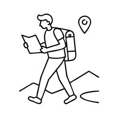 walking with map in hand icon, walking with map in hand line art - simple line art of walking with map in hand, perfect for walking with map in hand logos and icons
