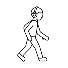 walking with headphones icon, walking with headphones line art - simple line art of walking with headphones, perfect for walking with headphones logos and icons